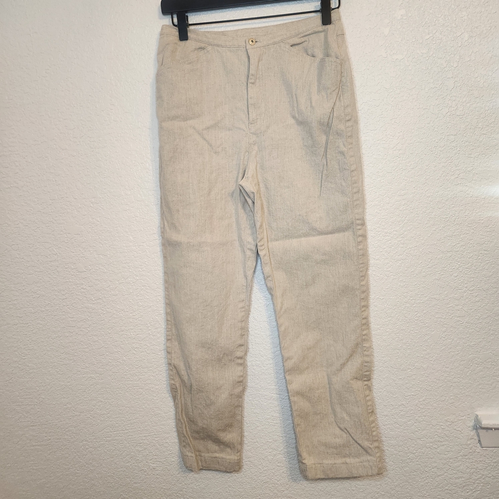 Liz Claiborne Beige Dress Pants Linen blend Women Size 6 High Waist Solid Zip